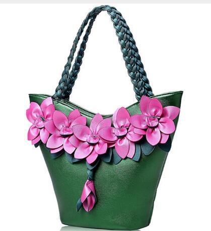 Women Tote Fluorescent material handbag Authentic Flower Style