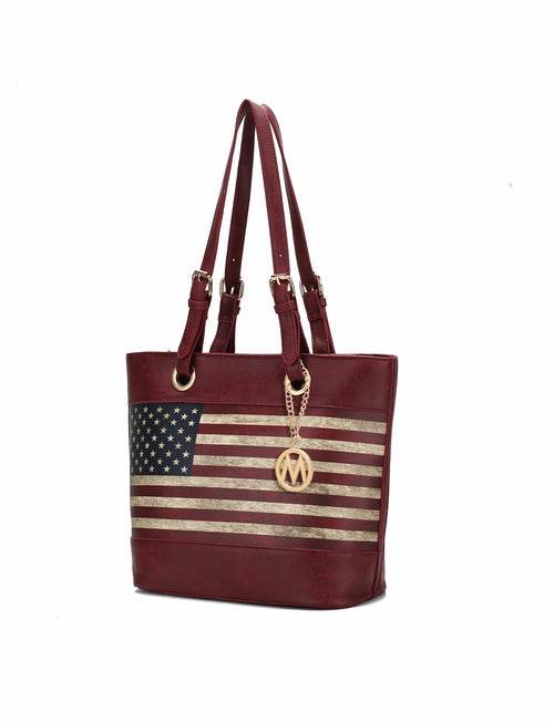 Vera Vegan Leather Patriotic Flag Pattern Women Tote Bag - Dressect