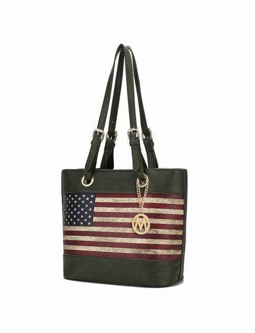 Vera Vegan Leather Patriotic Flag Pattern Women Tote Bag - Dressect
