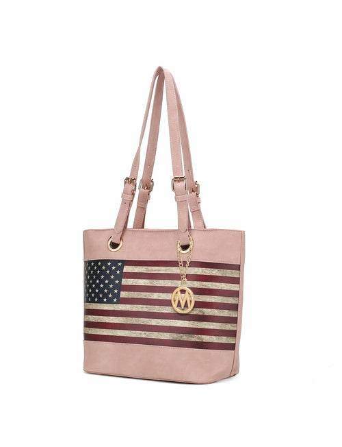 Vera Vegan Leather Patriotic Flag Pattern Women Tote Bag - Dressect