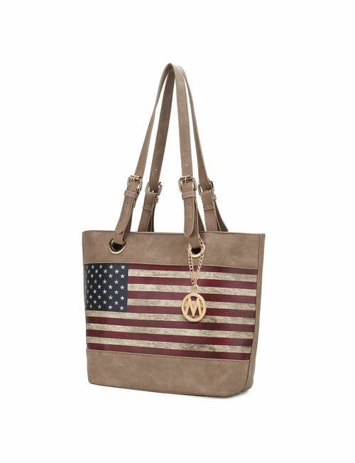 Vera Vegan Leather Patriotic Flag Pattern Women Tote Bag - Dressect