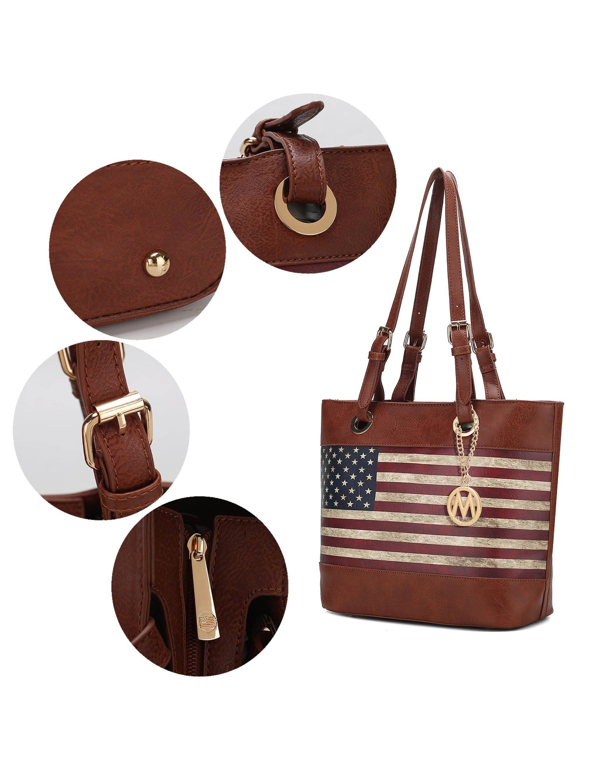 Vera Vegan Leather Patriotic Flag Pattern Women Tote Bag - Dressect