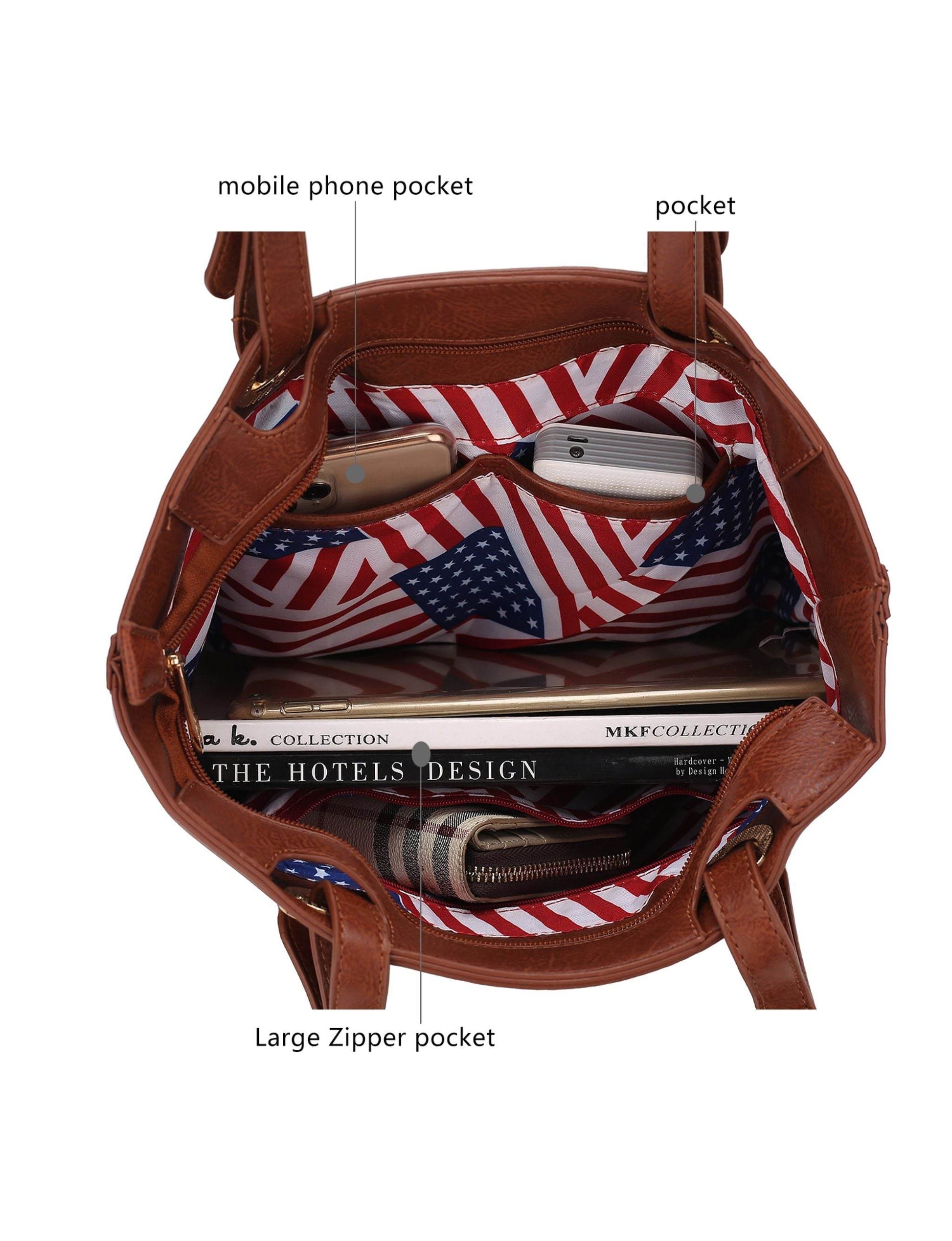Vera Vegan Leather Patriotic Flag Pattern Women Tote Bag - Dressect