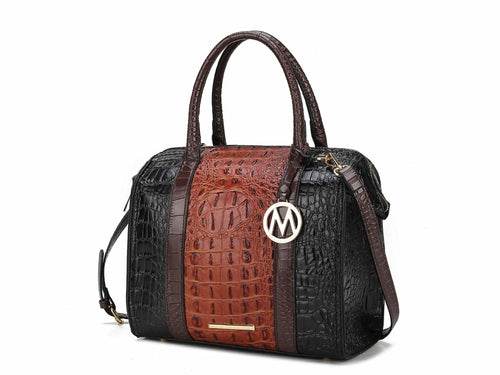 Ember Faux Crocodile-Embossed Vegan Leather Women Satchel Bag - Dressect
