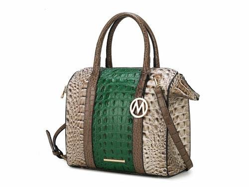 Ember Faux Crocodile-Embossed Vegan Leather Women Satchel Bag - Dressect