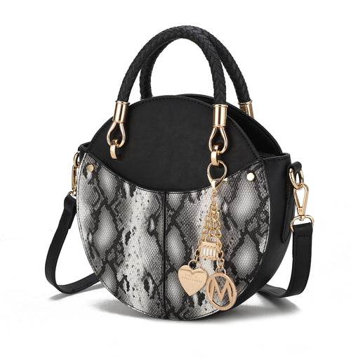 Camille Faux Snakeskin Vegan Leather Women Round Crossbody Bag - Dressect