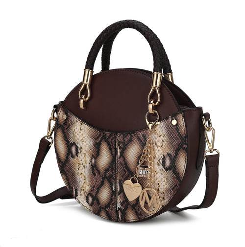 Camille Faux Snakeskin Vegan Leather Women Round Crossbody Bag - Dressect