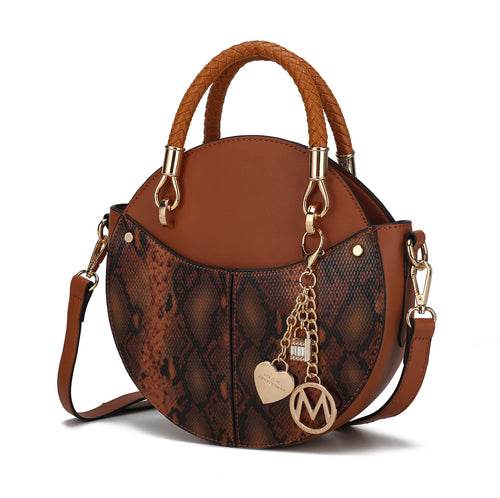 Camille Faux Snakeskin Vegan Leather Women Round Crossbody Bag - Dressect