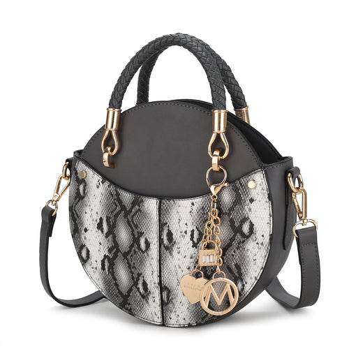 Camille Faux Snakeskin Vegan Leather Women Round Crossbody Bag - Dressect