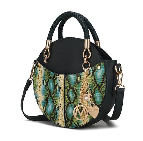Camille Faux Snakeskin Vegan Leather Women Round Crossbody Bag - Dressect
