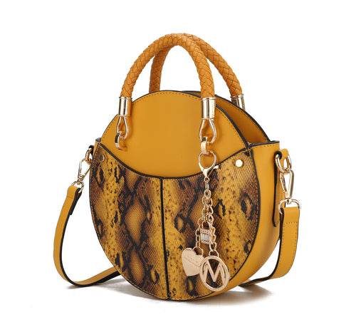 Camille Faux Snakeskin Vegan Leather Women Round Crossbody Bag - Dressect