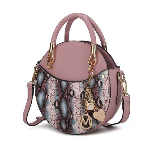 Camille Faux Snakeskin Vegan Leather Women Round Crossbody Bag - Dressect