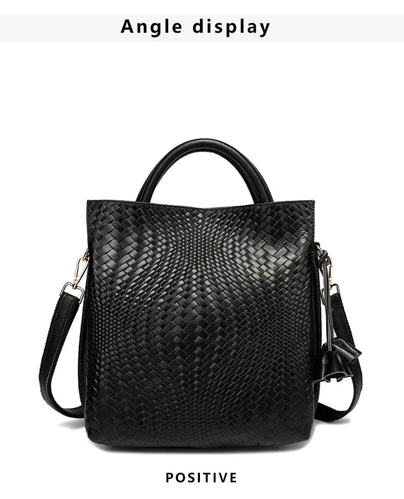 New women's handbag, large capacity woven texture bucket bag, multiple colors - Dressect