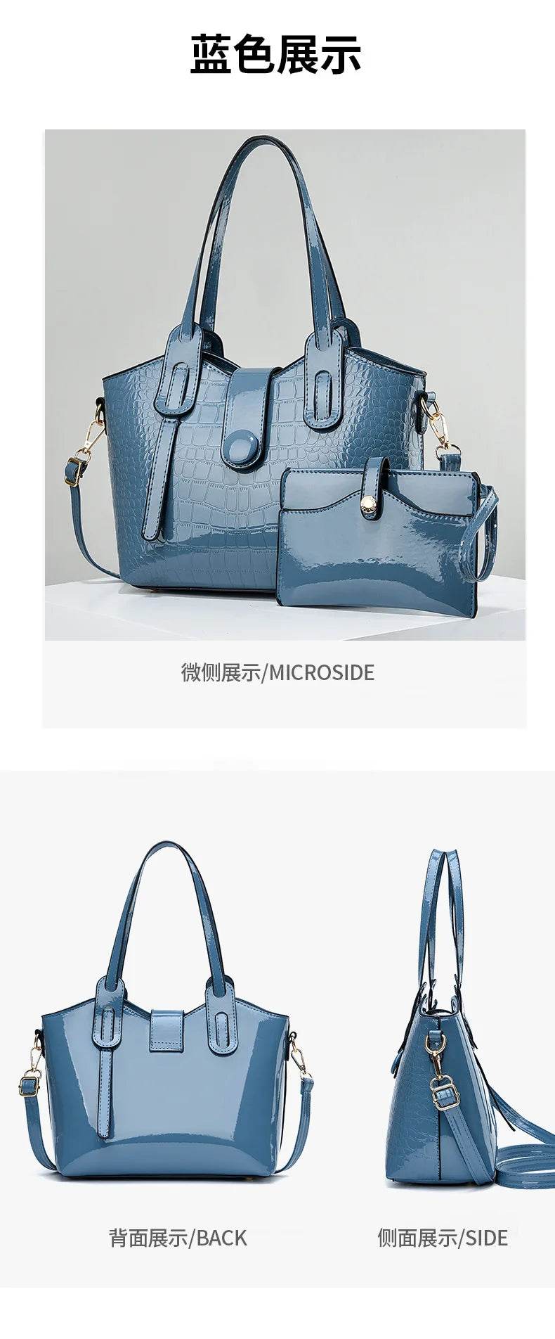 Leather Glossy Women's Handbag 2025 New Women's 2 in 1 Composite Bags Bag Large Capacity One Shoulder Crossbody Bag - Dressect