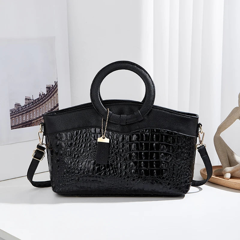 Fashion women's bag new crocodile pattern stylish large capacity leisure shoulder and crossbody bag