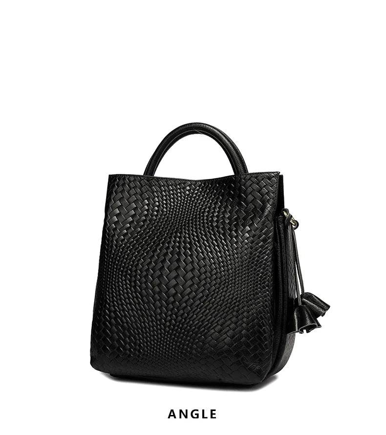 New women's handbag, large capacity woven texture bucket bag, multiple colors - Dressect