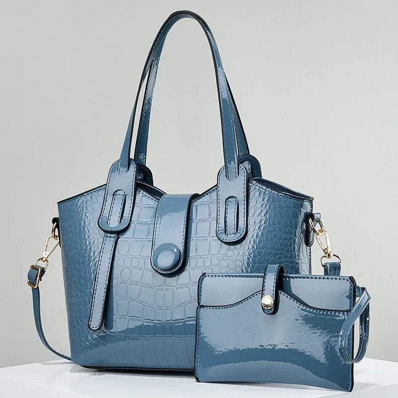 Leather Glossy Women's Handbag 2025 New Women's 2 in 1 Composite Bags Bag Large Capacity One Shoulder Crossbody Bag - Dressect