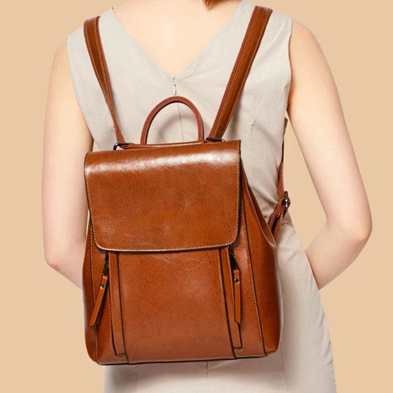 Women Backpack Cross body Shoulder Bag Genuine Leather Female Natural Skin Book Laptop Rucksack Messenger Bags - Dressect