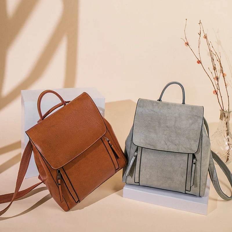 Women Backpack Cross body Shoulder Bag Genuine Leather Female Natural Skin Book Laptop Rucksack Messenger Bags - Dressect