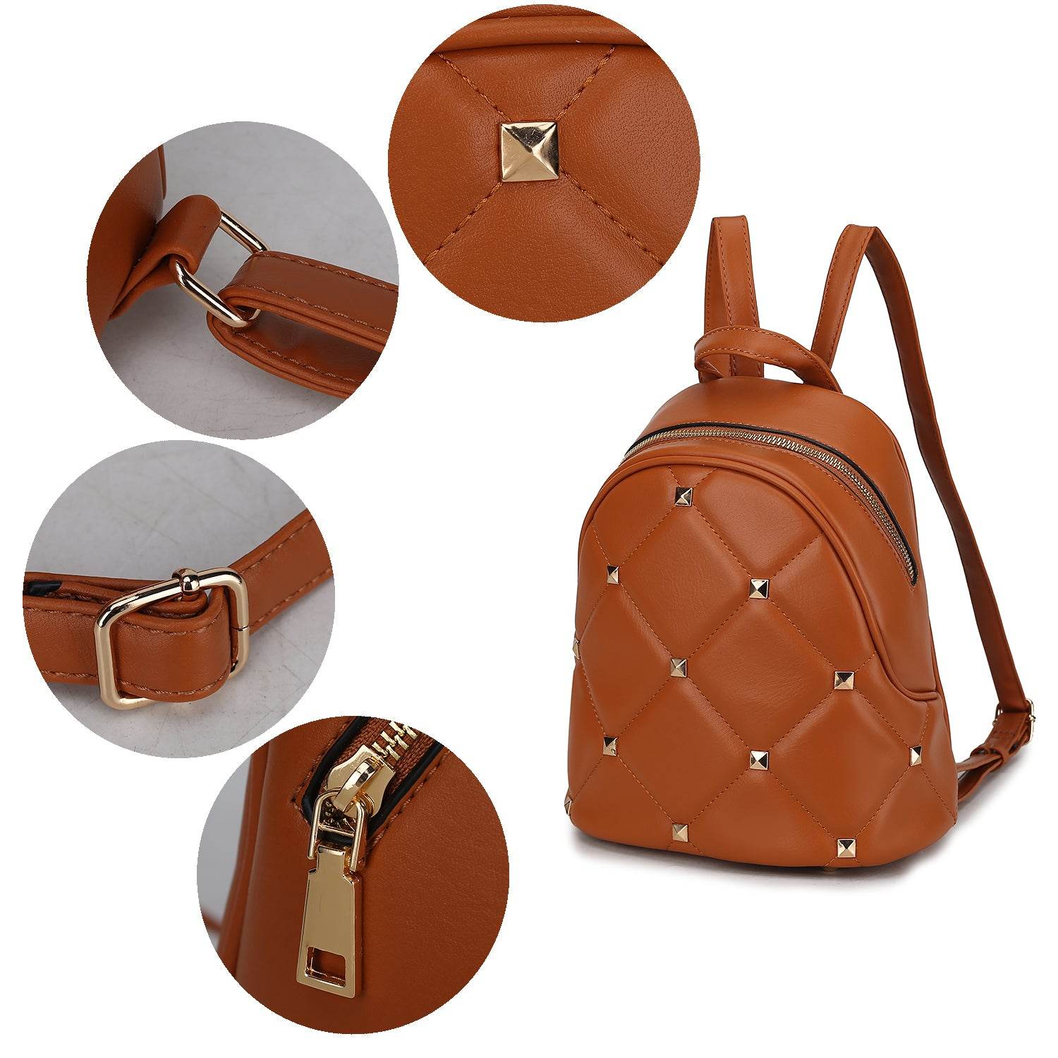 Hayden Quilted Vegan Leather with Studs Womens Backpack - Dressect