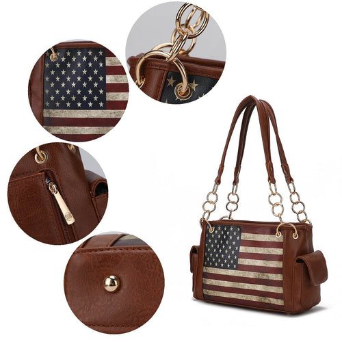 Alaina Vegan Leather Women Flag Shoulder Bag - Dressect