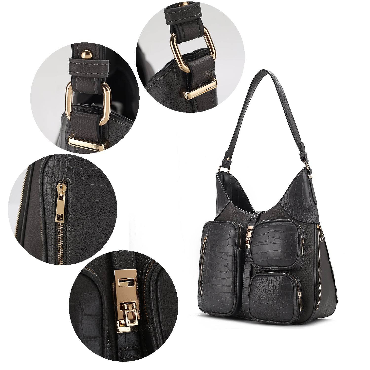 Daphne Crocodile-embossed Shoulder Handbag Vegan Leather Women - Dressect