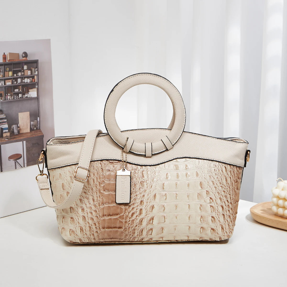 Fashion women's bag new crocodile pattern stylish large capacity leisure shoulder and crossbody bag