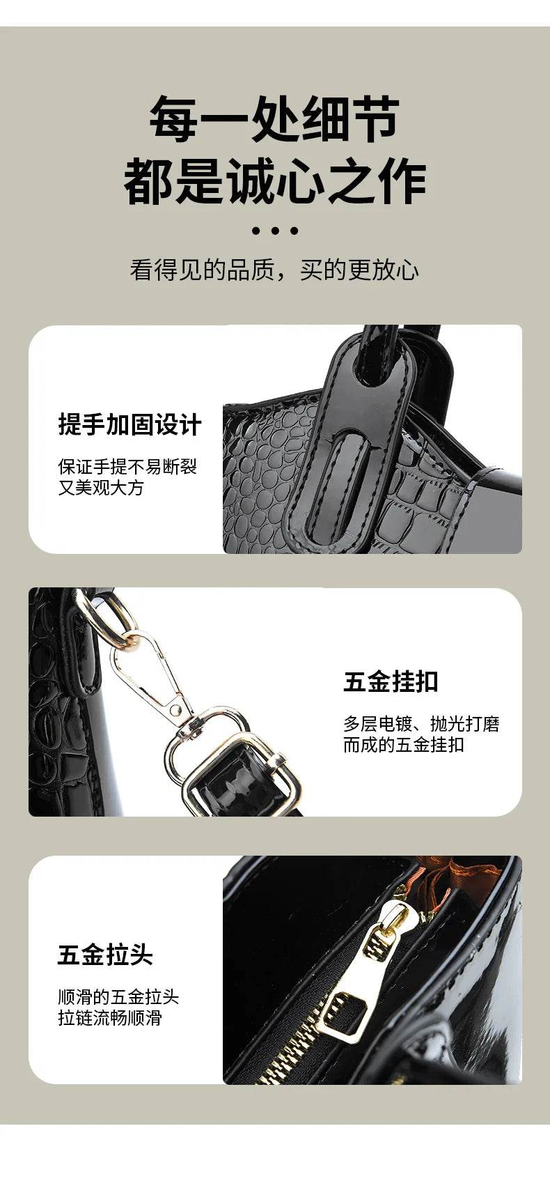 Leather Glossy Women's Handbag 2025 New Women's 2 in 1 Composite Bags Bag Large Capacity One Shoulder Crossbody Bag - Dressect