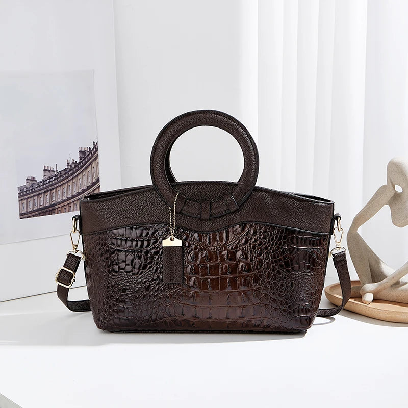 Fashion women's bag new crocodile pattern stylish large capacity leisure shoulder and crossbody bag