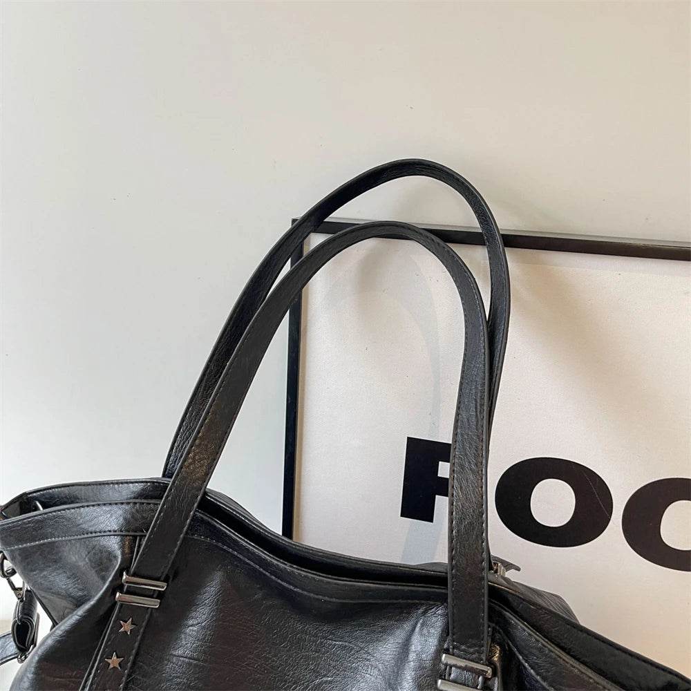 MOODS Large Sized Tote Bags For Women Soft PU Leather Pure Color Large Capacity Shopper Shoulder Crossbody Bag Quality Handbags - Dressect