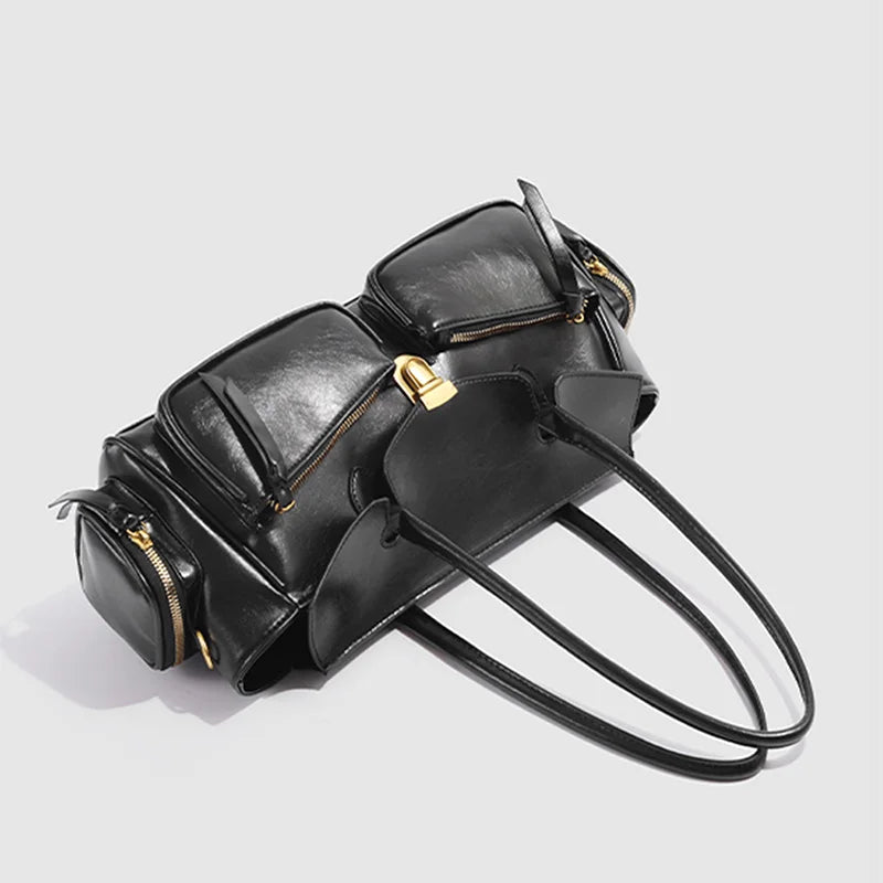 Vintage Style Versatile Handbag Multi-pocket Motorcycle Bag Luxury Designer Handbag