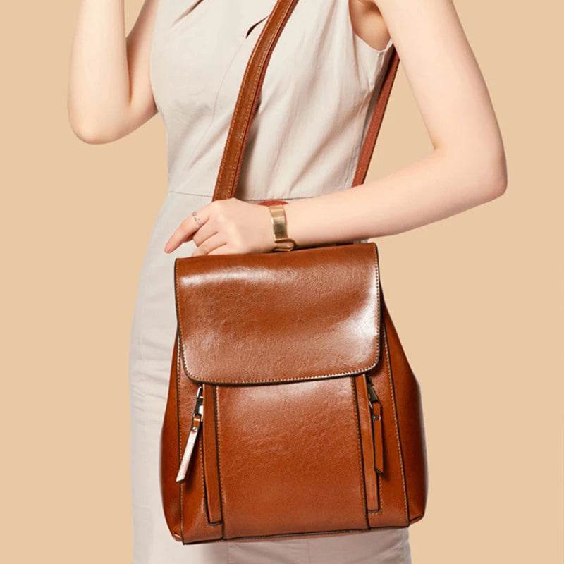 Women Backpack Cross body Shoulder Bag Genuine Leather Female Natural Skin Book Laptop Rucksack Messenger Bags - Dressect