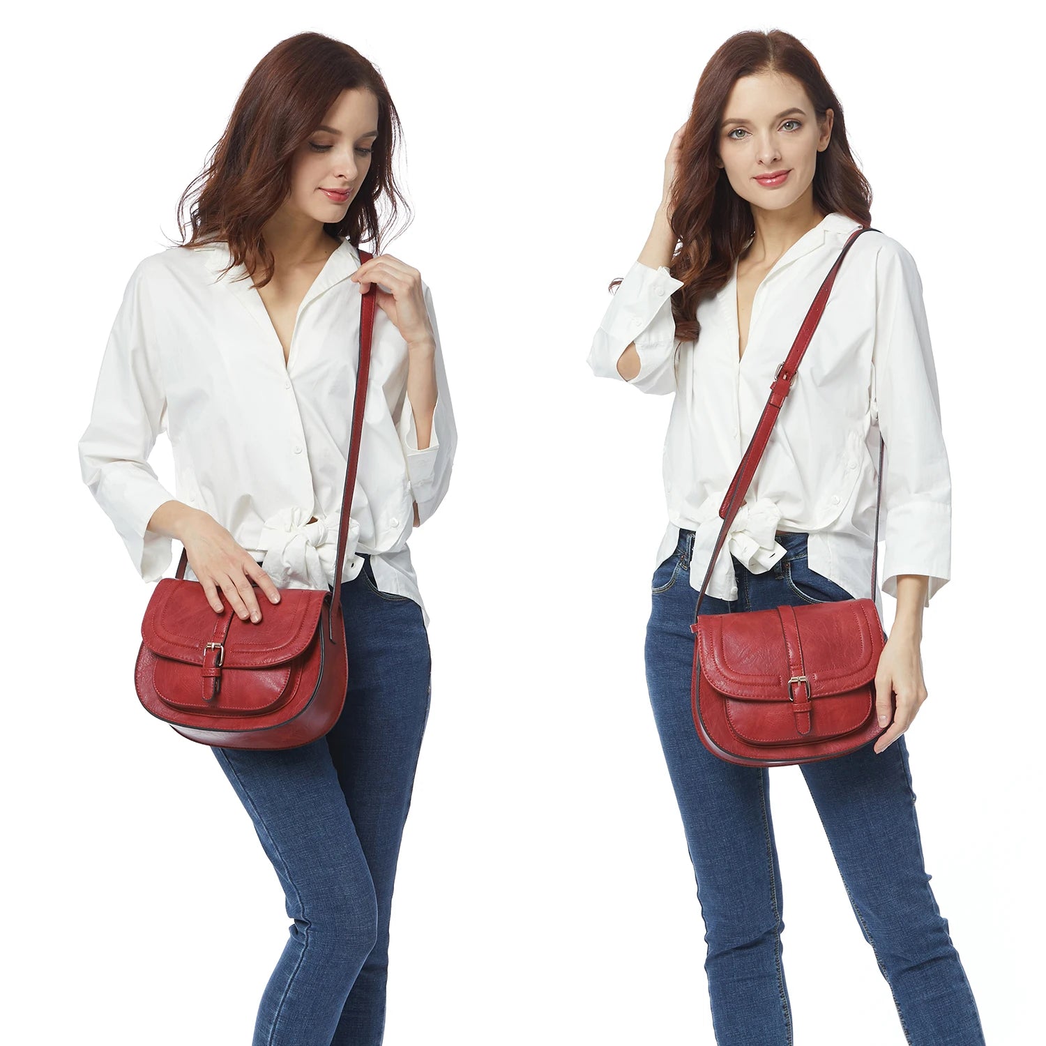 Besty Bewildered Crossbody Bag for Women Small Satchel and Shoulder Bag Vintage Saddle Vegan Leather