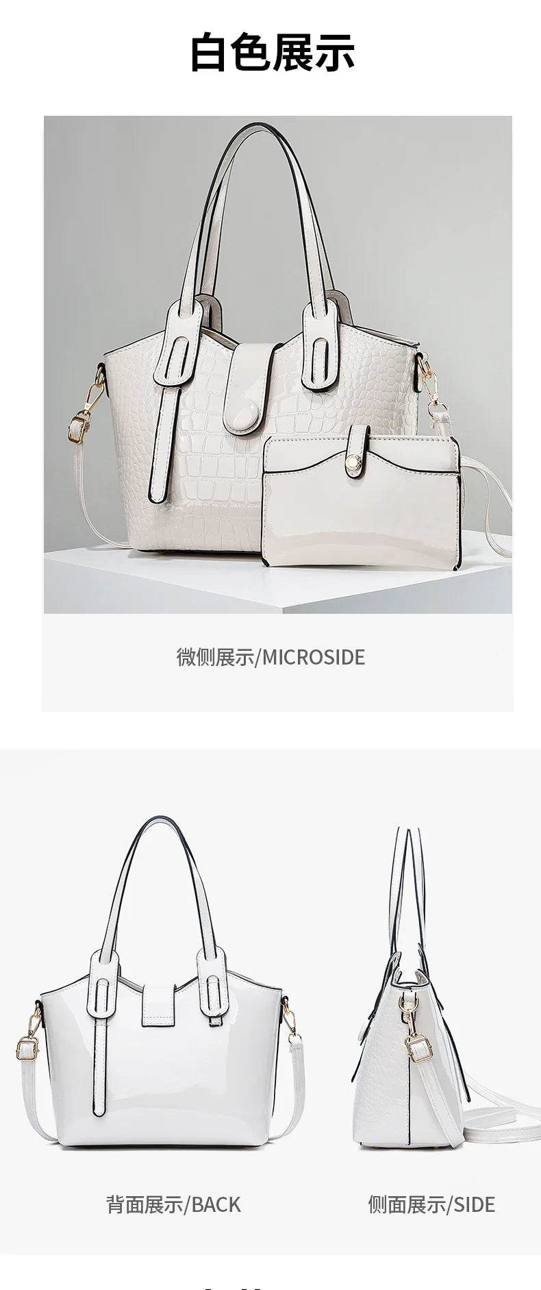 Leather Glossy Women's Handbag 2025 New Women's 2 in 1 Composite Bags Bag Large Capacity One Shoulder Crossbody Bag - Dressect