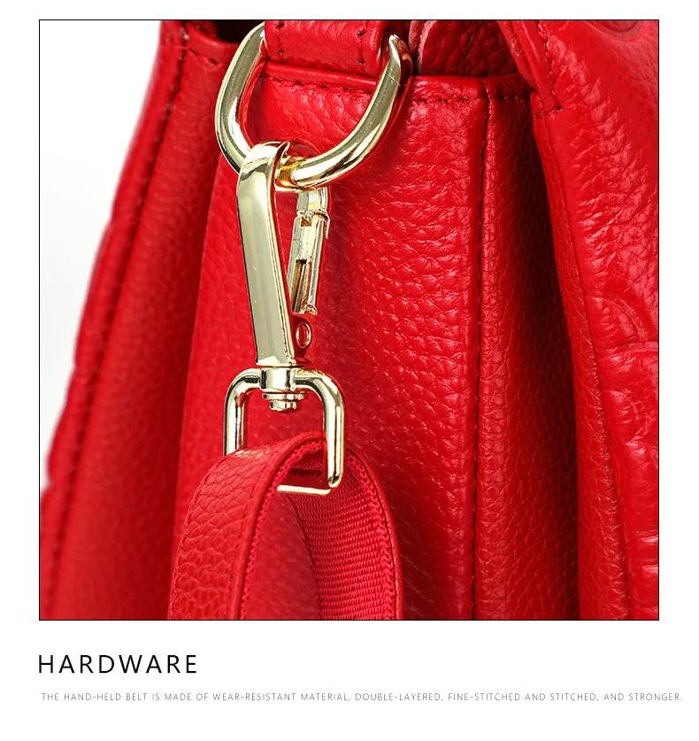 Classic embossed women's bag leather pit bag, large capacity top cowhide cross-body bag - Dressect