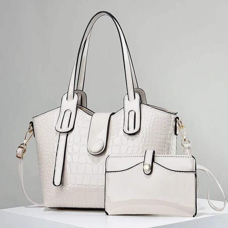 Leather Glossy Women's Handbag 2025 New Women's 2 in 1 Composite Bags Bag Large Capacity One Shoulder Crossbody Bag - Dressect