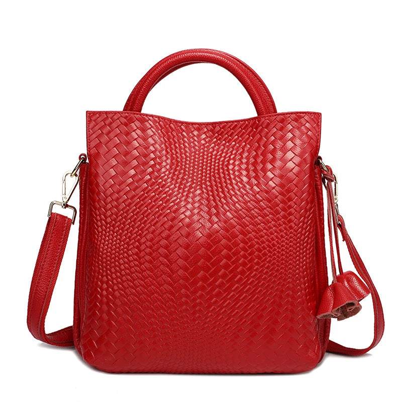 New women's handbag, large capacity woven texture bucket bag, multiple colors - Dressect