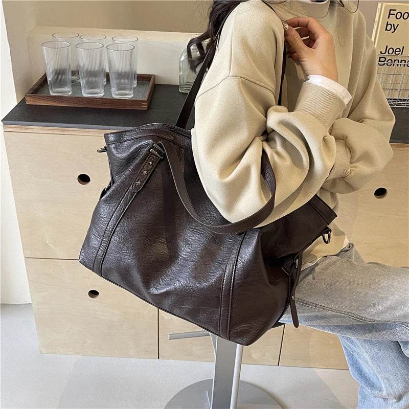 MOODS Large Sized Tote Bags For Women Soft PU Leather Pure Color Large Capacity Shopper Shoulder Crossbody Bag Quality Handbags - Dressect