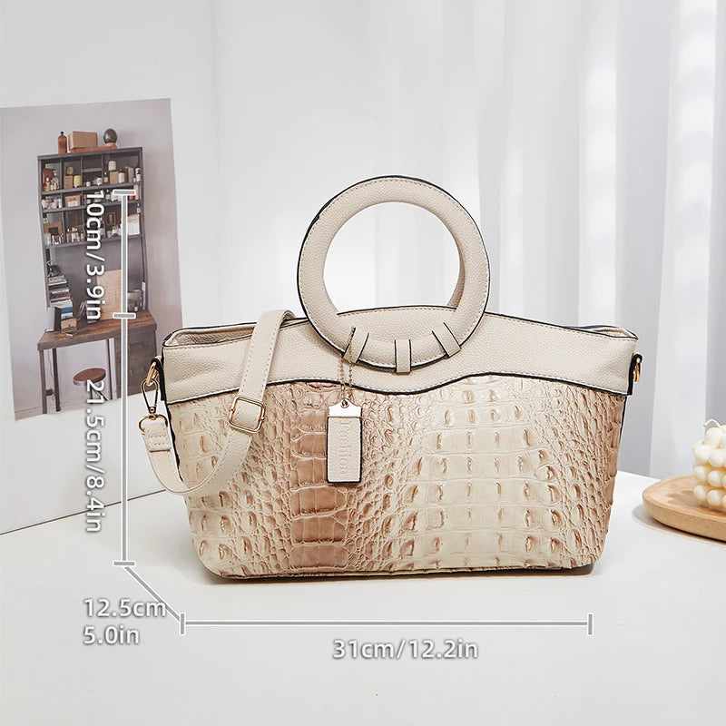 Fashion women's bag new crocodile pattern stylish large capacity leisure shoulder and crossbody bag