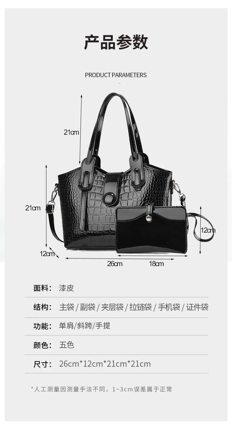 Leather Glossy Women's Handbag 2025 New Women's 2 in 1 Composite Bags Bag Large Capacity One Shoulder Crossbody Bag - Dressect