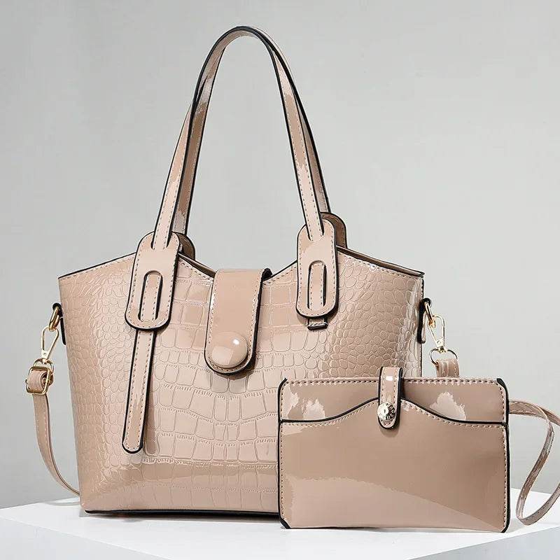 Leather Glossy Women's Handbag 2025 New Women's 2 in 1 Composite Bags Bag Large Capacity One Shoulder Crossbody Bag - Dressect