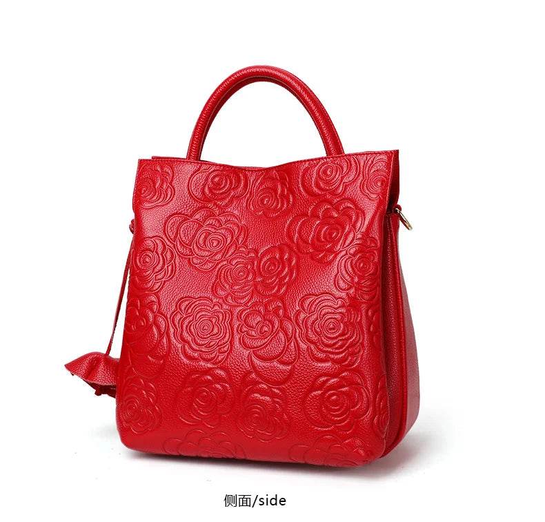 Classic embossed women's bag leather pit bag, large capacity top cowhide cross-body bag - Dressect