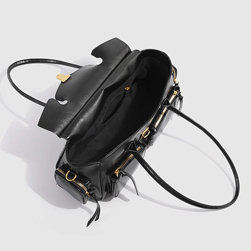 Vintage Style Versatile Handbag Multi-pocket Motorcycle Bag Luxury Designer Handbag