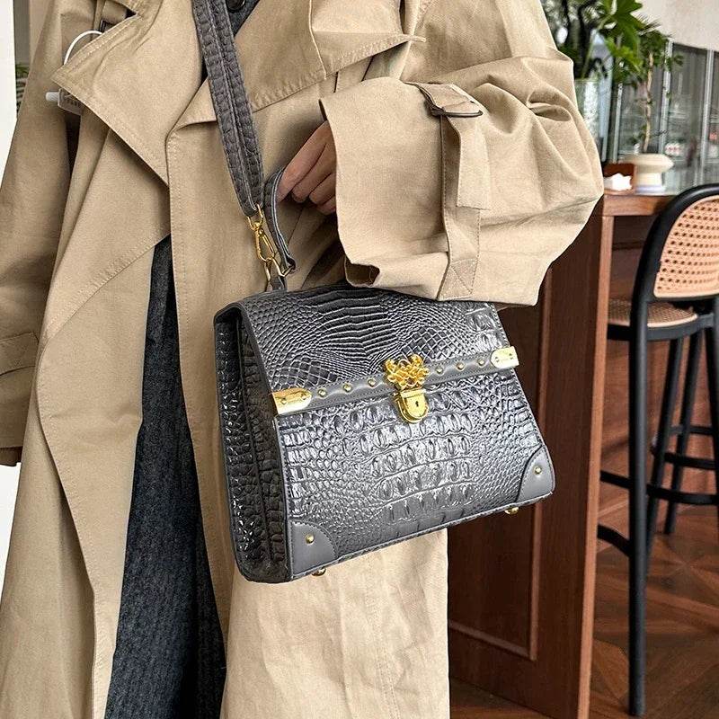 Designer Women Crocodile Pattern Crossbody Bag - Dressect