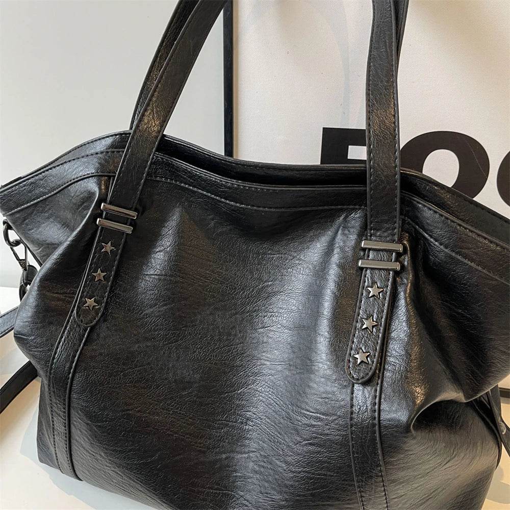 MOODS Large Sized Tote Bags For Women Soft PU Leather Pure Color Large Capacity Shopper Shoulder Crossbody Bag Quality Handbags - Dressect