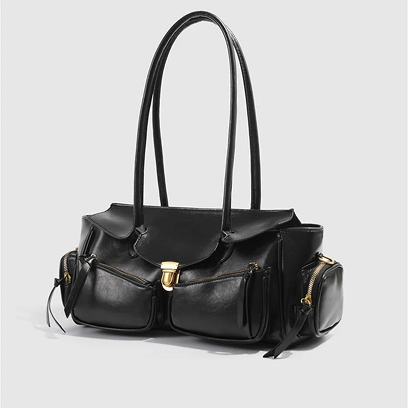 Vintage Style Versatile Handbag Multi-pocket Motorcycle Bag Luxury Designer Handbag