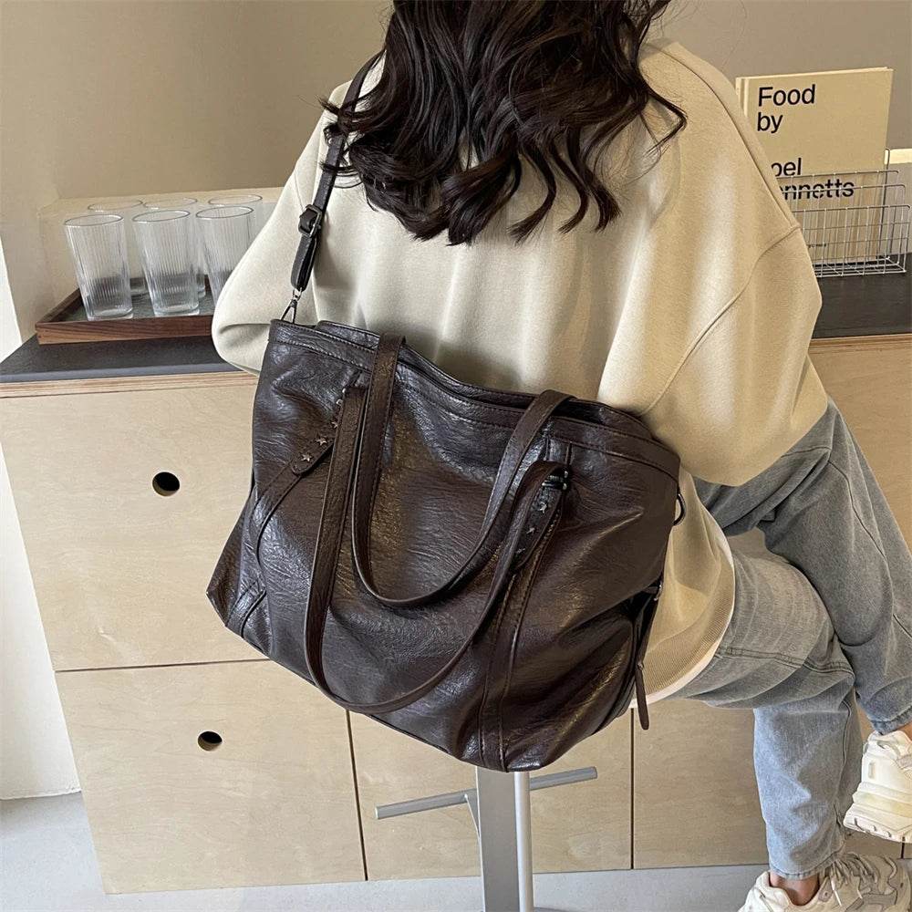 MOODS Large Sized Tote Bags For Women Soft PU Leather Pure Color Large Capacity Shopper Shoulder Crossbody Bag Quality Handbags - Dressect