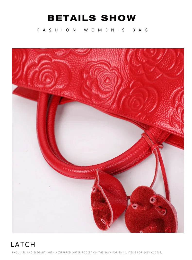 Classic embossed women's bag leather pit bag, large capacity top cowhide cross-body bag - Dressect
