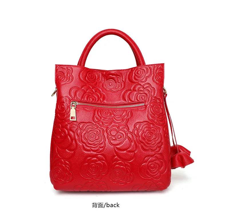 Classic embossed women's bag leather pit bag, large capacity top cowhide cross-body bag - Dressect