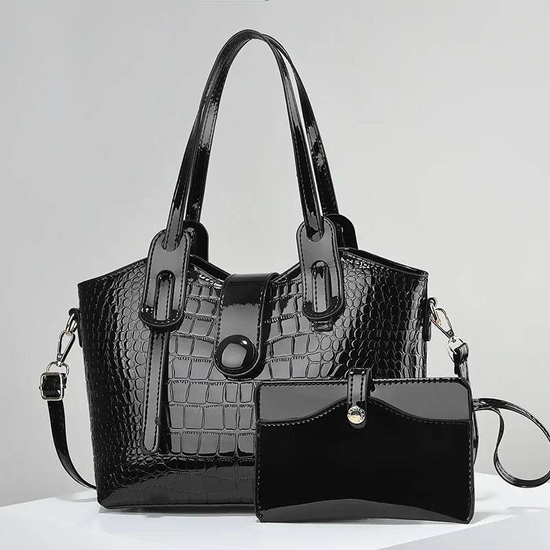 Leather Glossy Women's Handbag 2025 New Women's 2 in 1 Composite Bags Bag Large Capacity One Shoulder Crossbody Bag - Dressect